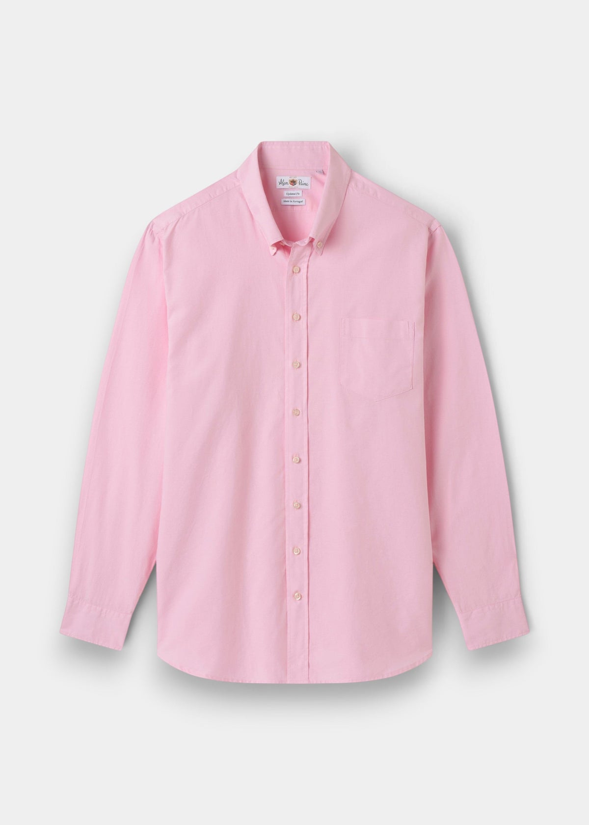 Alan Paine men's pink Oxford cotton button-down shirt with a chest pocket, made in Portugal.