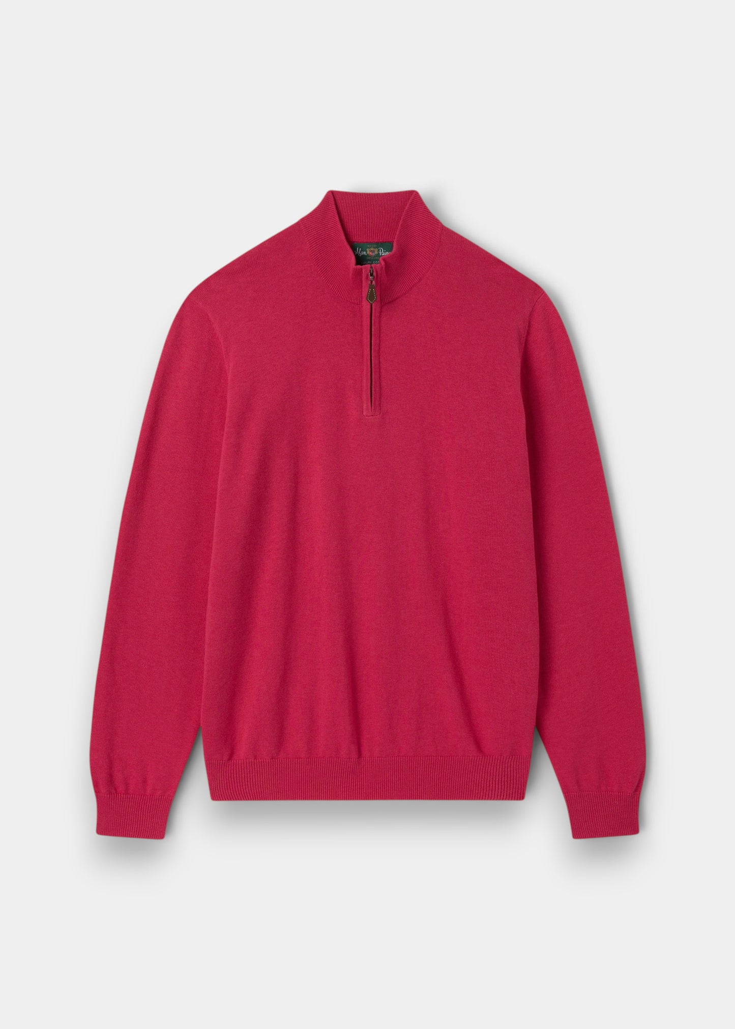 Alan Paine Selhurst raspberry pink quarter zip jumper made from a soft Pima cotton and cashmere blend.