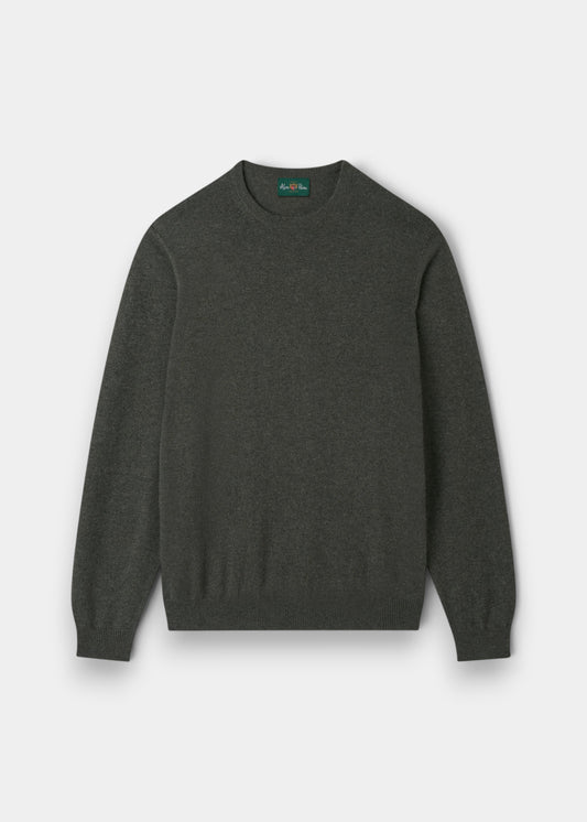 Alan Paine Melfort crew neck jumper in rosemary green 100% cashmere with ribbed hem and cuffs