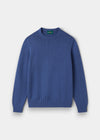 Alan Paine Salterton men's crew neck jumper in indigo mix 100% cotton with a 7-gauge knit texture.