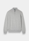 Alan Paine Selhurst dove grey quarter zip jumper in a soft Pima cotton and cashmere blend with ribbed cuffs and hem.