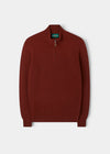 Alan Paine sienna lambswool quarter zip jumper with a mock neck and leather zip pull in a regular fit.