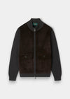 Alan Paine Oakmoore dark brown zip-through jumper with a real suede front panel and fine Italian Merino wool sleeves.