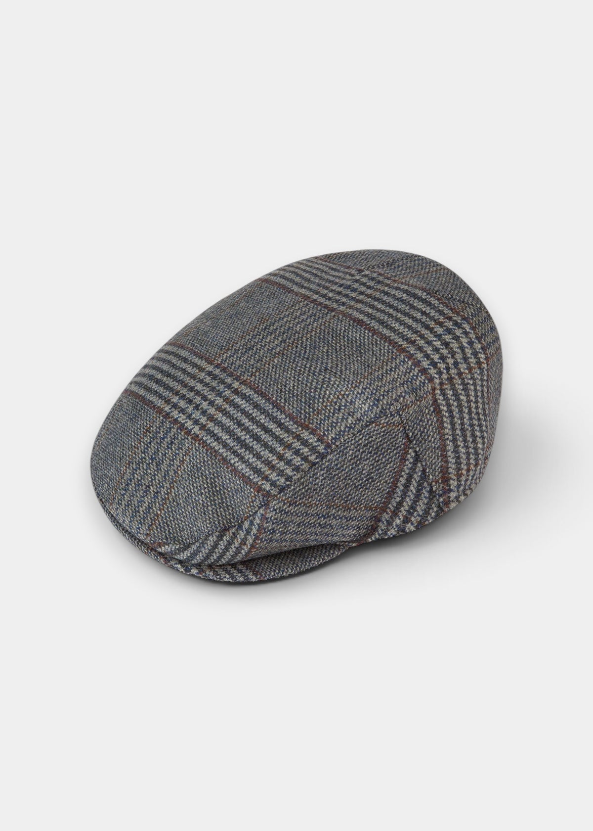 Alan Paine Surrey men's flat cap in blue check waterproof wool tweed with a classic structured design