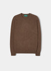 Alan Paine Lenzie men's tobacco brown crew neck jumper in soft 100% lambswool with saddle shoulder detailing.