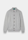 Alan Paine Tyneham men's button-through shirt in dove grey, crafted from a soft pima cotton and cashmere knit blend.