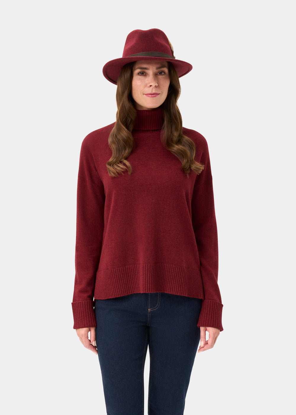 Alexa Ladies Wool and Cashmere Roll Neck In Berry