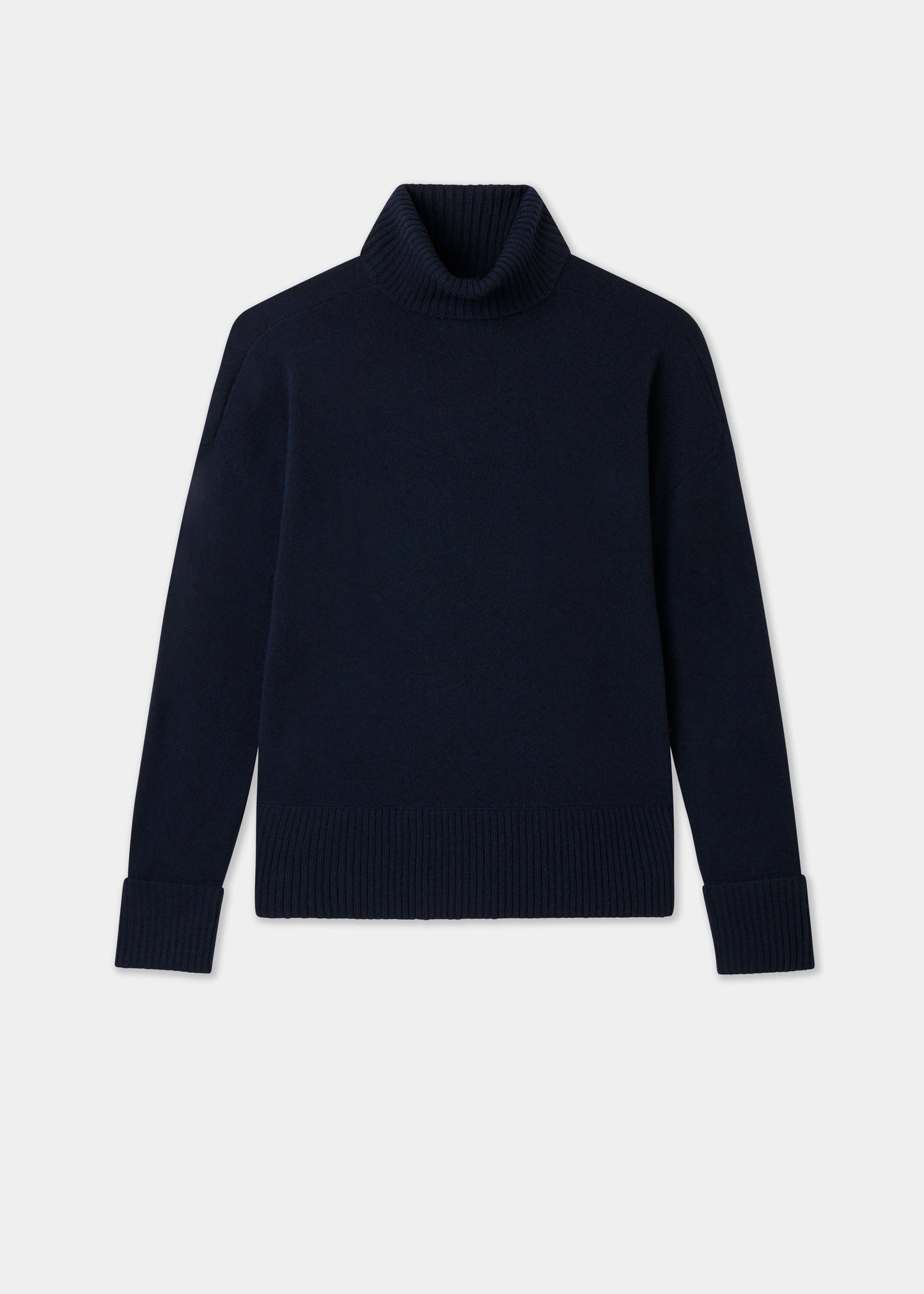 Ladies wool and cashmere roll neck jumper in dark navy
