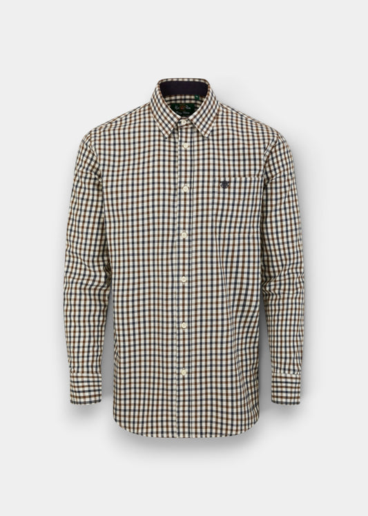 Aylesbury Men's Blue and Brown Check Shirt - Regular Fit