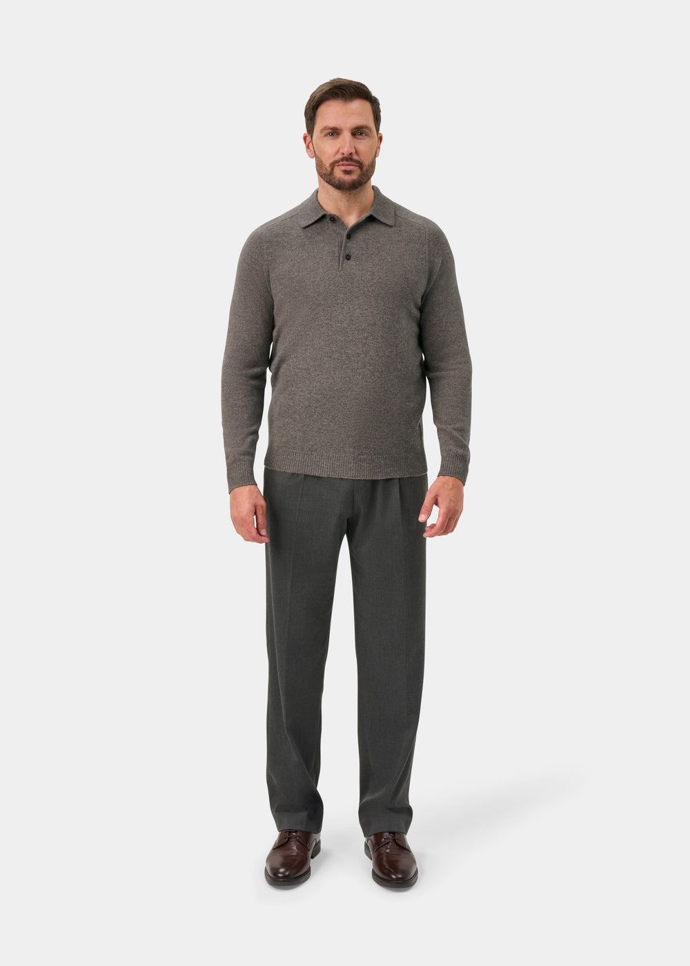 Bilsdean Men's Lambswool Long Sleeve Polo In Vole - Regular Fit
