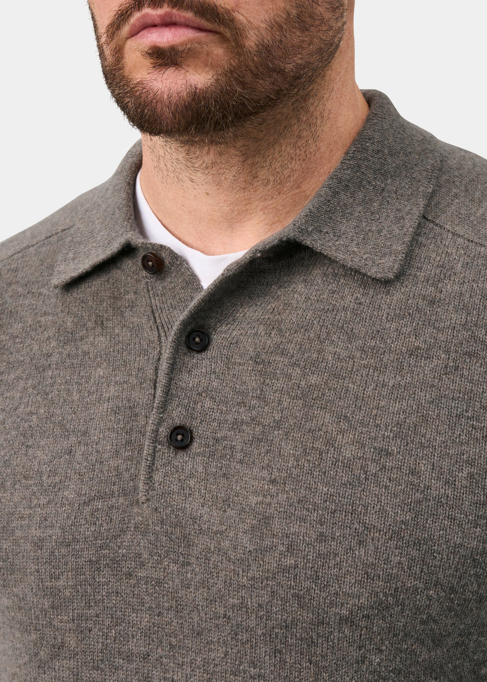 Bilsdean Men's Lambswool Long Sleeve Polo In Vole - Regular Fit