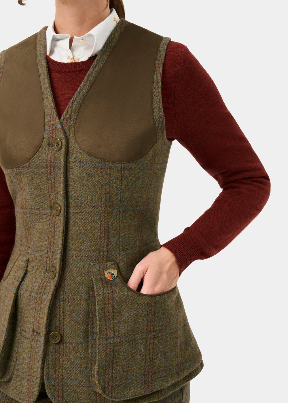 Combrook Ladies Tweed Water Repellent Shooting Waistcoat in Laurel -  Regular Fit