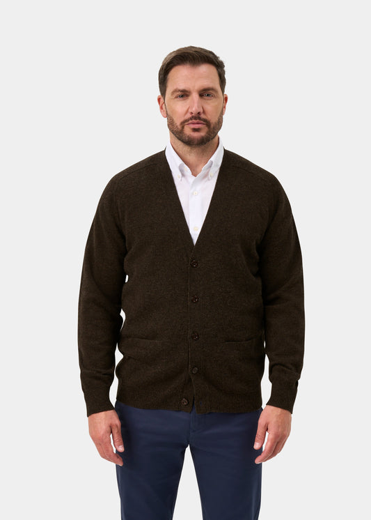 Cornwall Lambswool Vee Neck Cardigan In Cocoa - Classic Fit