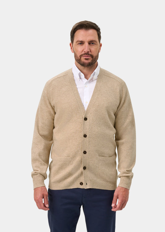 Cornwall Lambswool Vee Neck Cardigan In Linen - Classic Fit