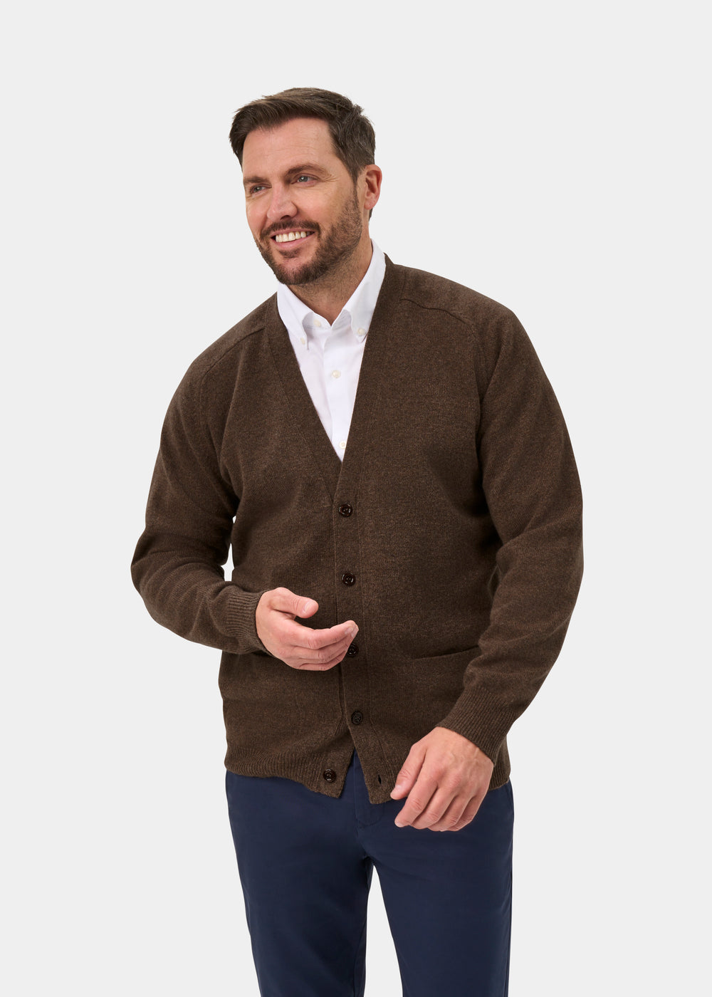 Cornwall Lambswool Cardigan in Tobacco  - Classic Fit