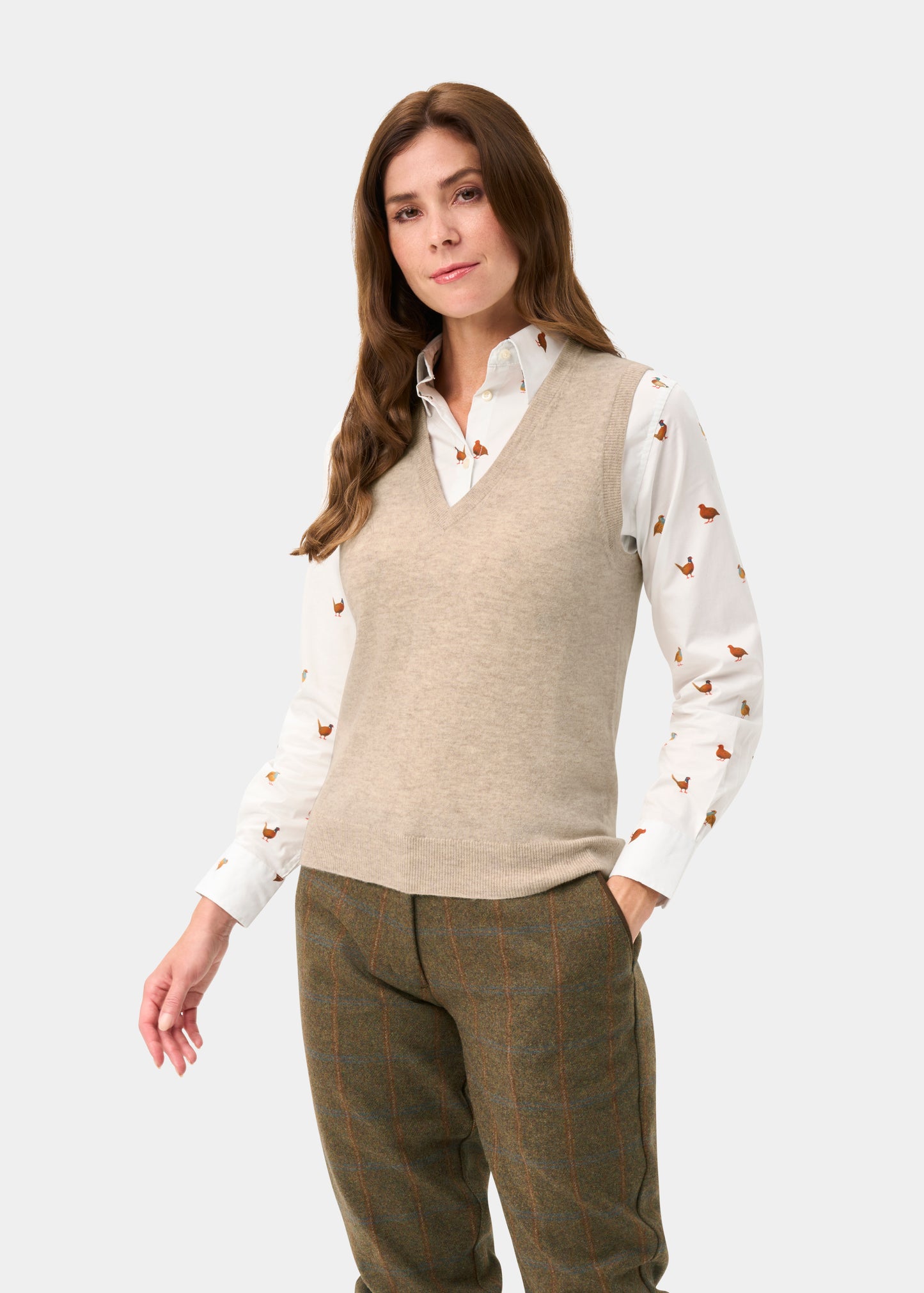 Erin Luxury Vee Neck Tank Top in Porridge