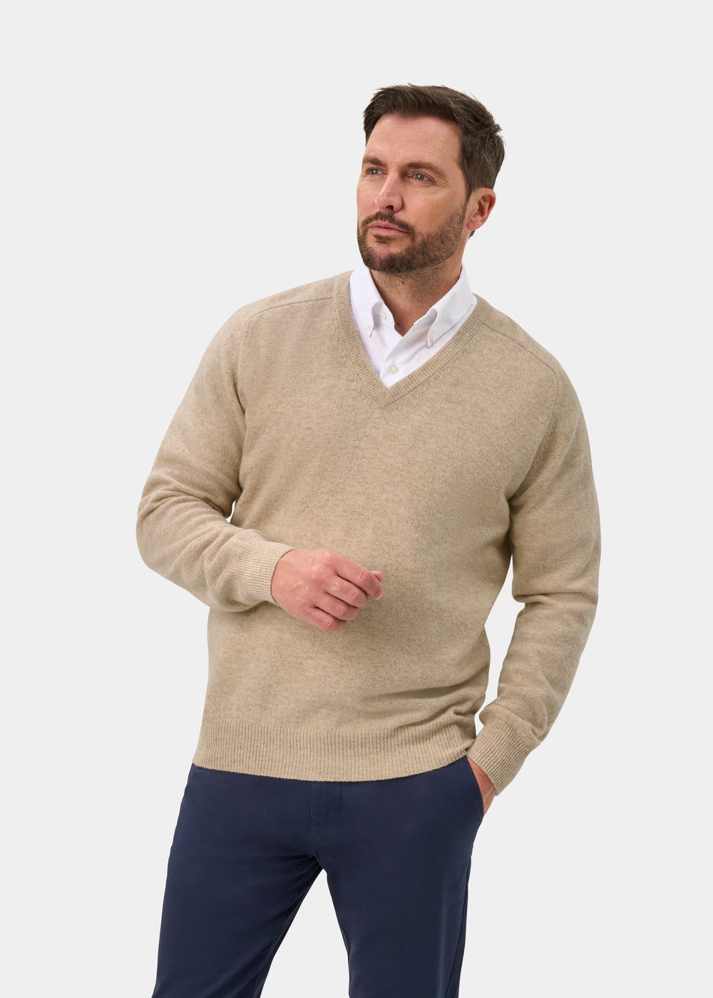 Hampshire Lambswool Jumper in Linen - Classic Fit