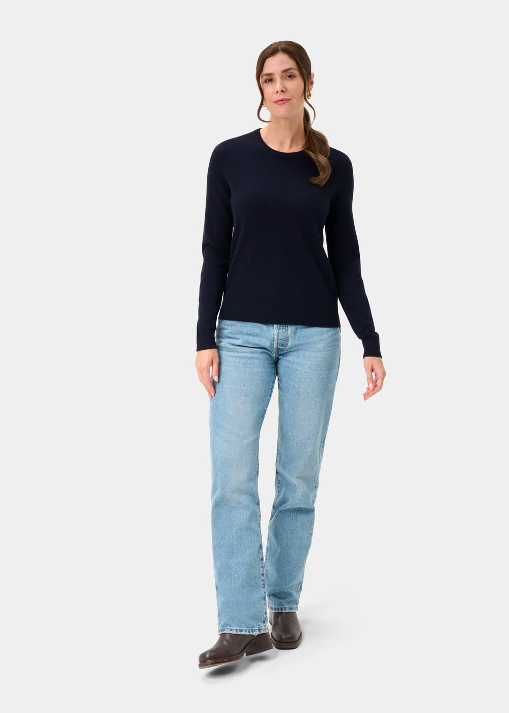 Ivy Ladies Wool and Cashmere Crew Neck Jumper in Dark Navy