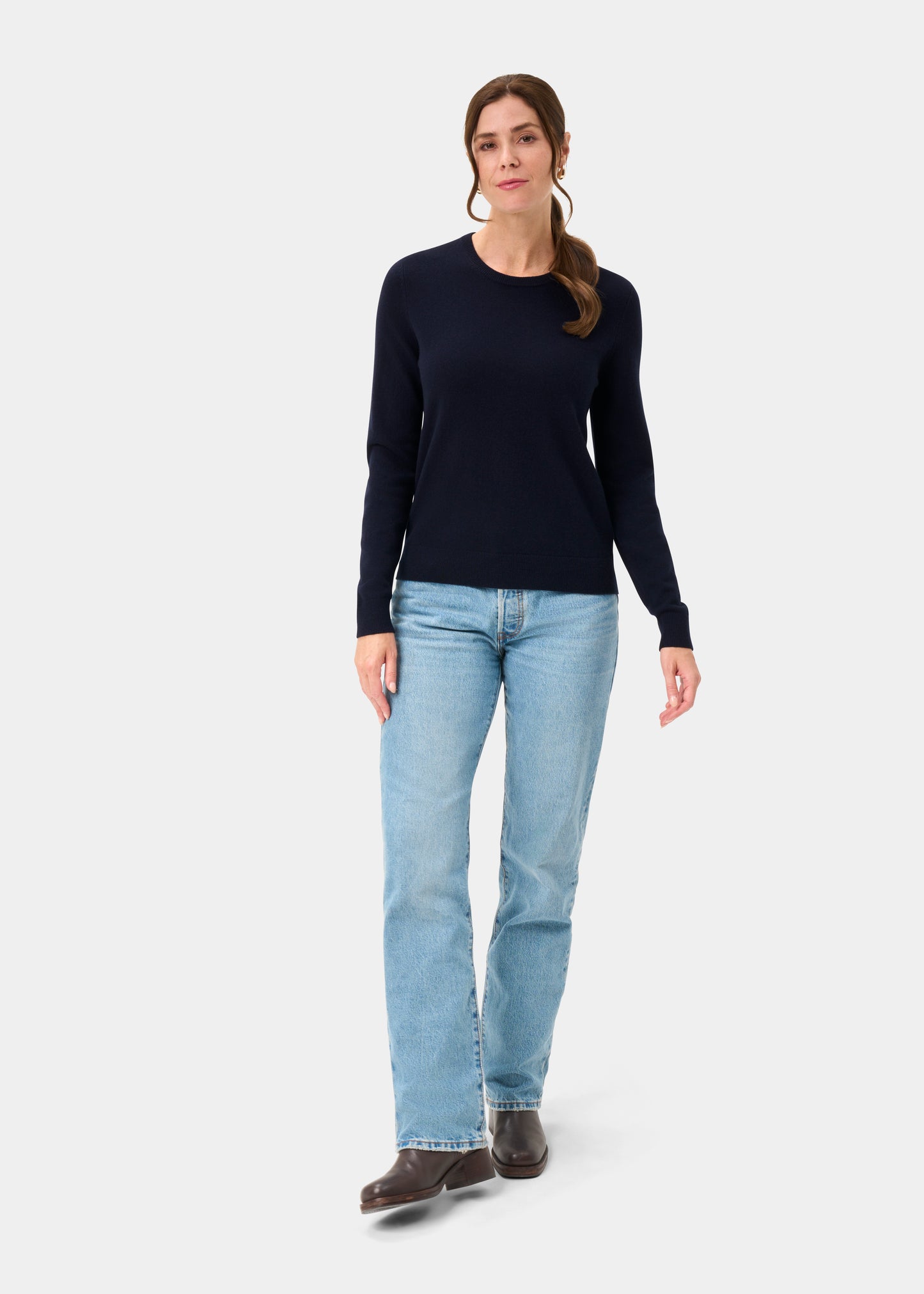 Ivy Ladies Wool and Cashmere Crew Neck Jumper in Dark Navy