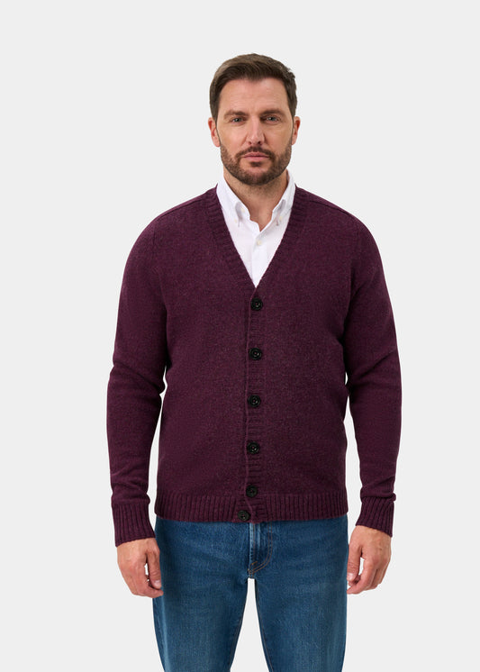 Kinloch Supersoft Shetland Wool Vee Neck Cardigan In Elderberry