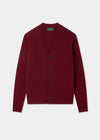 Mens vee neck cardigan jumper in red on a white background