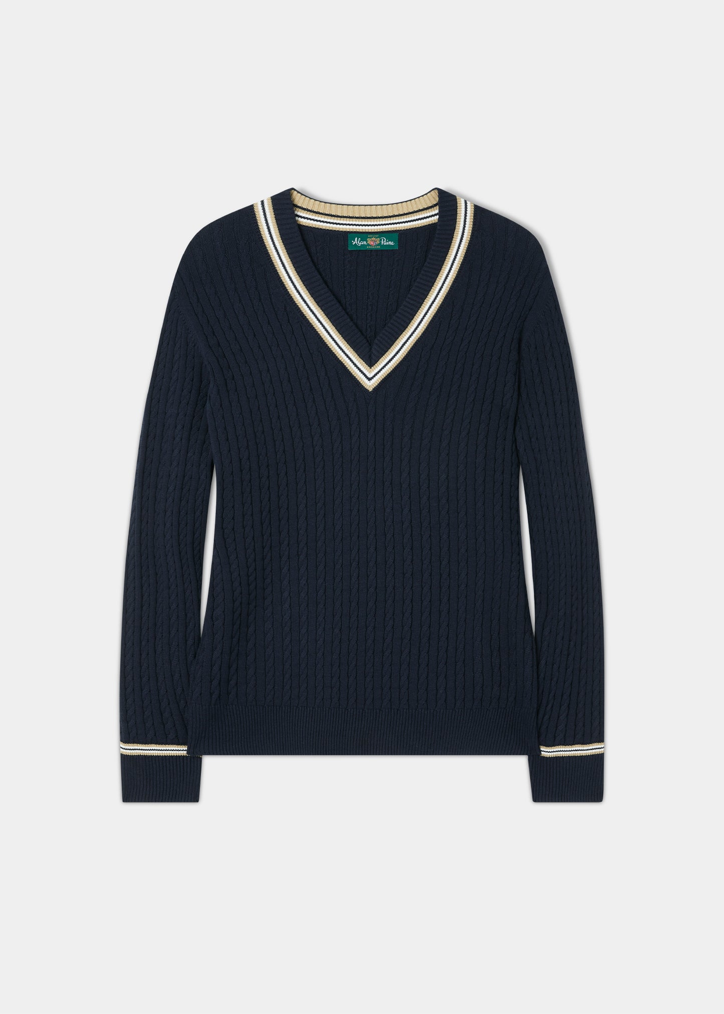 Ladies Cable Knit Cricket Jumper In Dark Navy