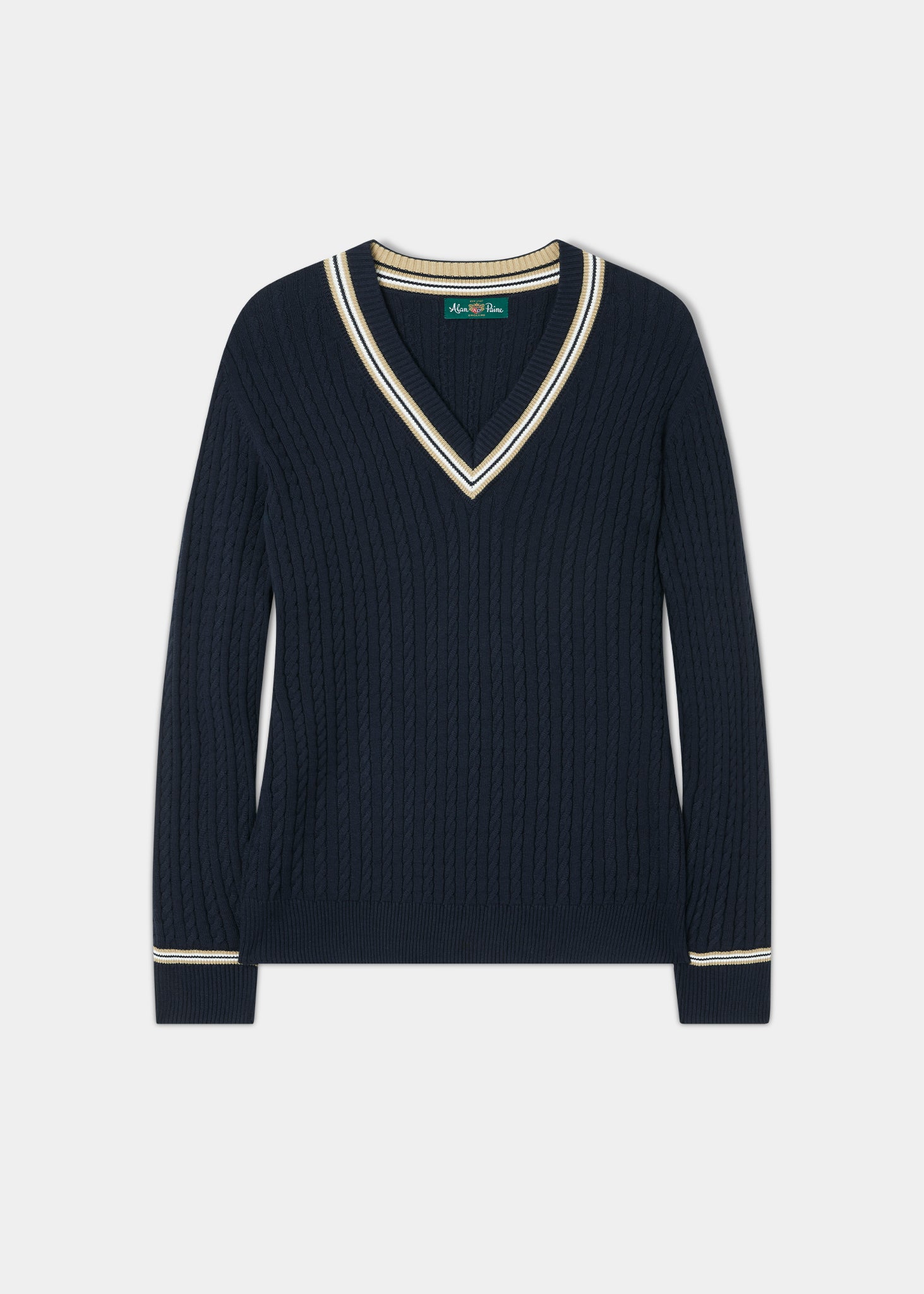 Ladies Cable Knit Cricket Jumper In Dark Navy