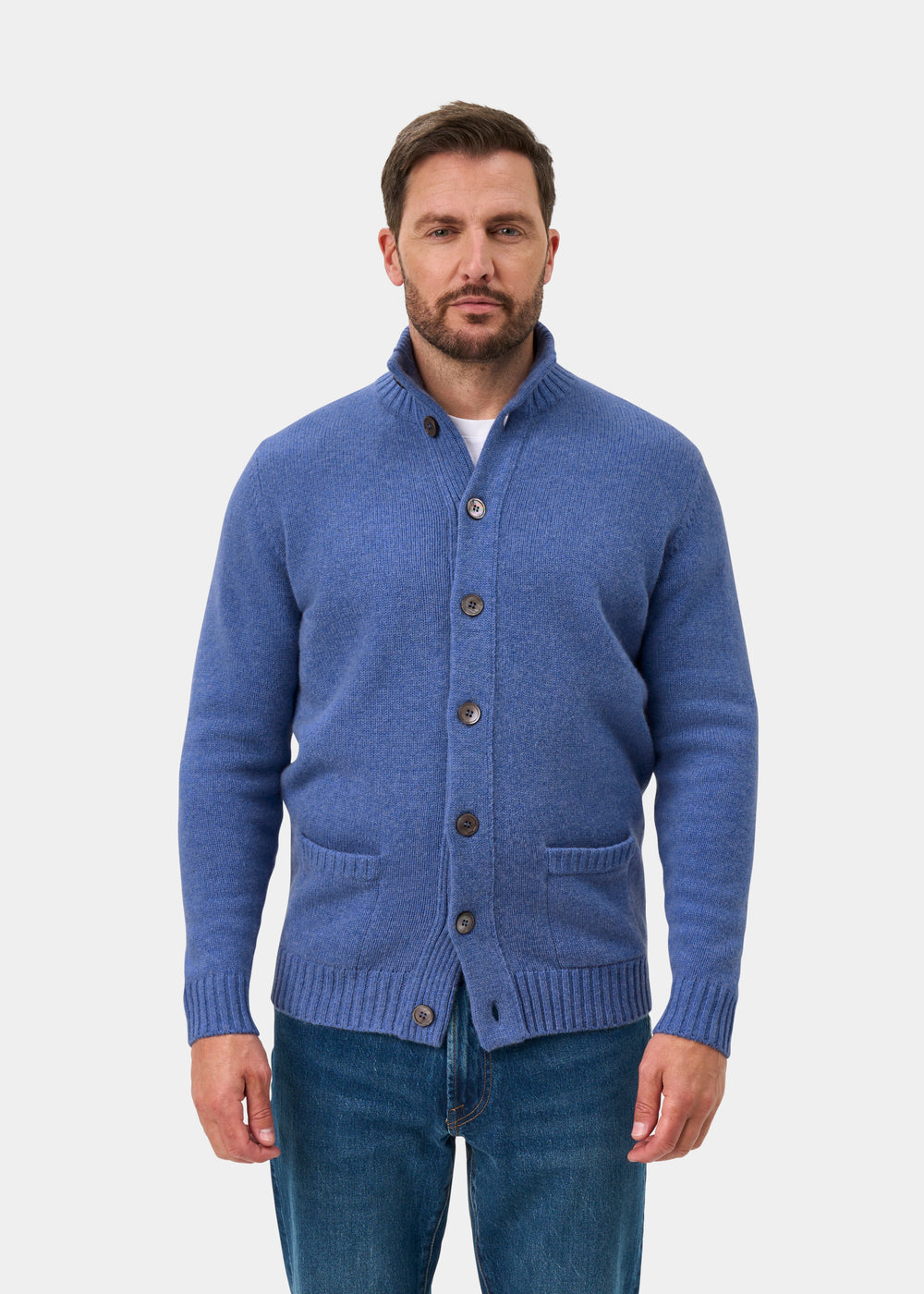 Landford Men's Lambswool Buttoned Jumper In Blue Velvet - Regular Fit