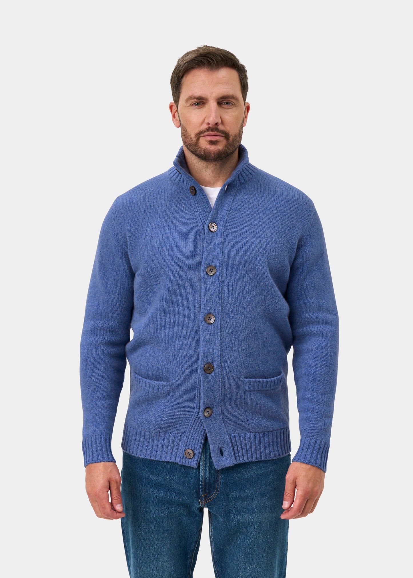 Landford Men's Lambswool Buttoned Jumper In Blue Velvet - Regular Fit