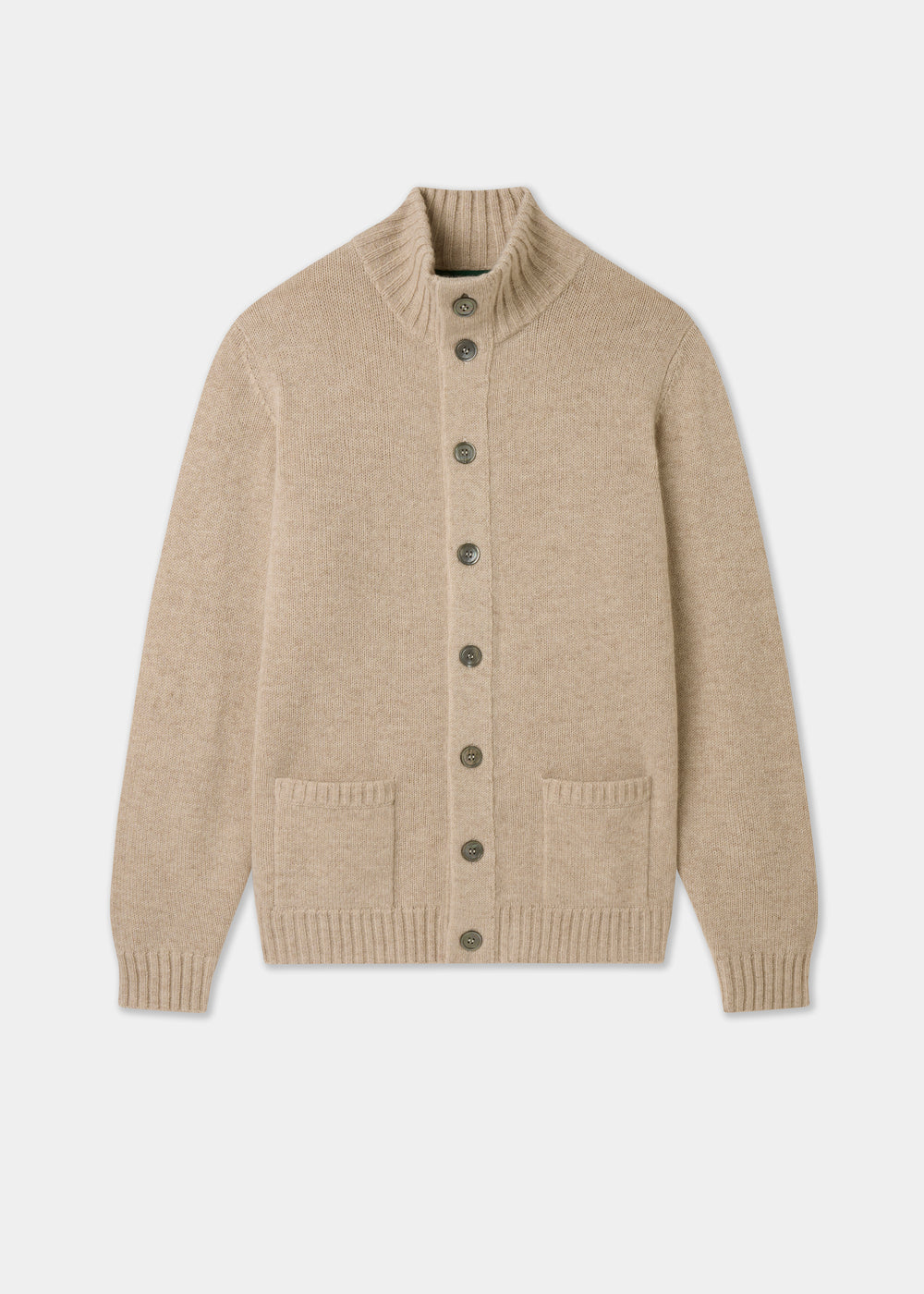 Men's Lambswool Buttoned Jumper With Mock Neck In Linen