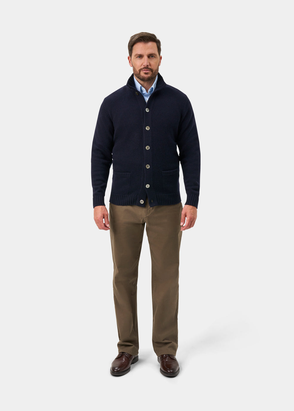 Landford Men's Lambswool Buttoned Jumper In Navy - Regular Fit