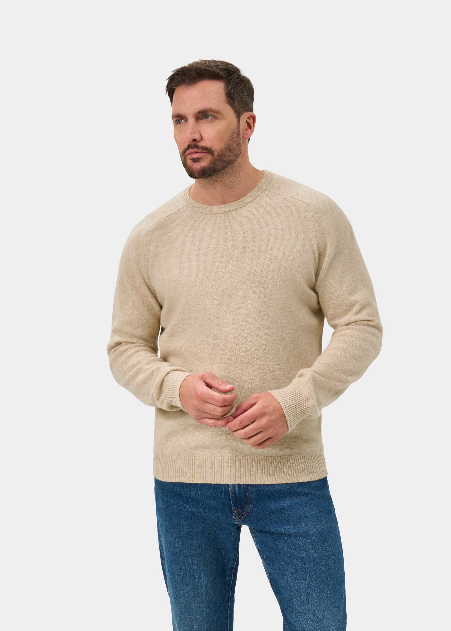Lenzie Men's Lambswool Jumper In Linen - Regular Fit