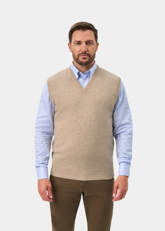 Norfolk Lambswool V-Neck Slipover In Linen - Classic Fit
