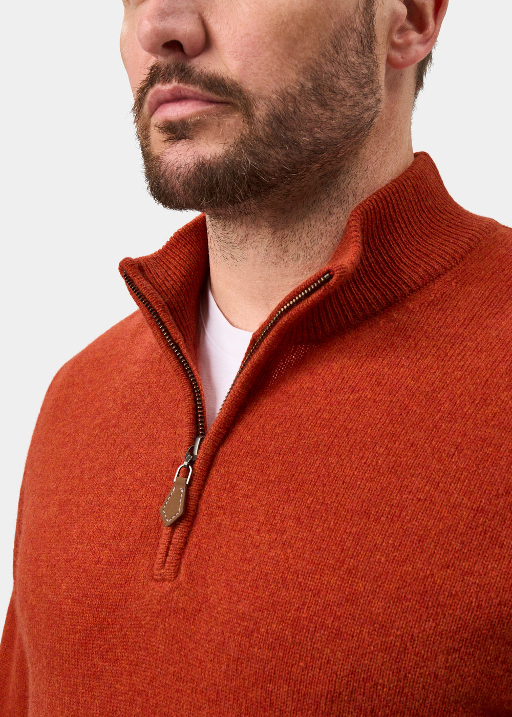 Sutherland Lambswool Quarter Zip Jumper In Ember - Regular Fit