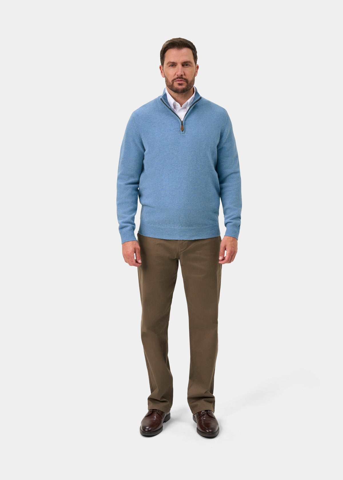 Sutherland Lambswool Quarter Zip Jumper In Glacier - Regular Fit