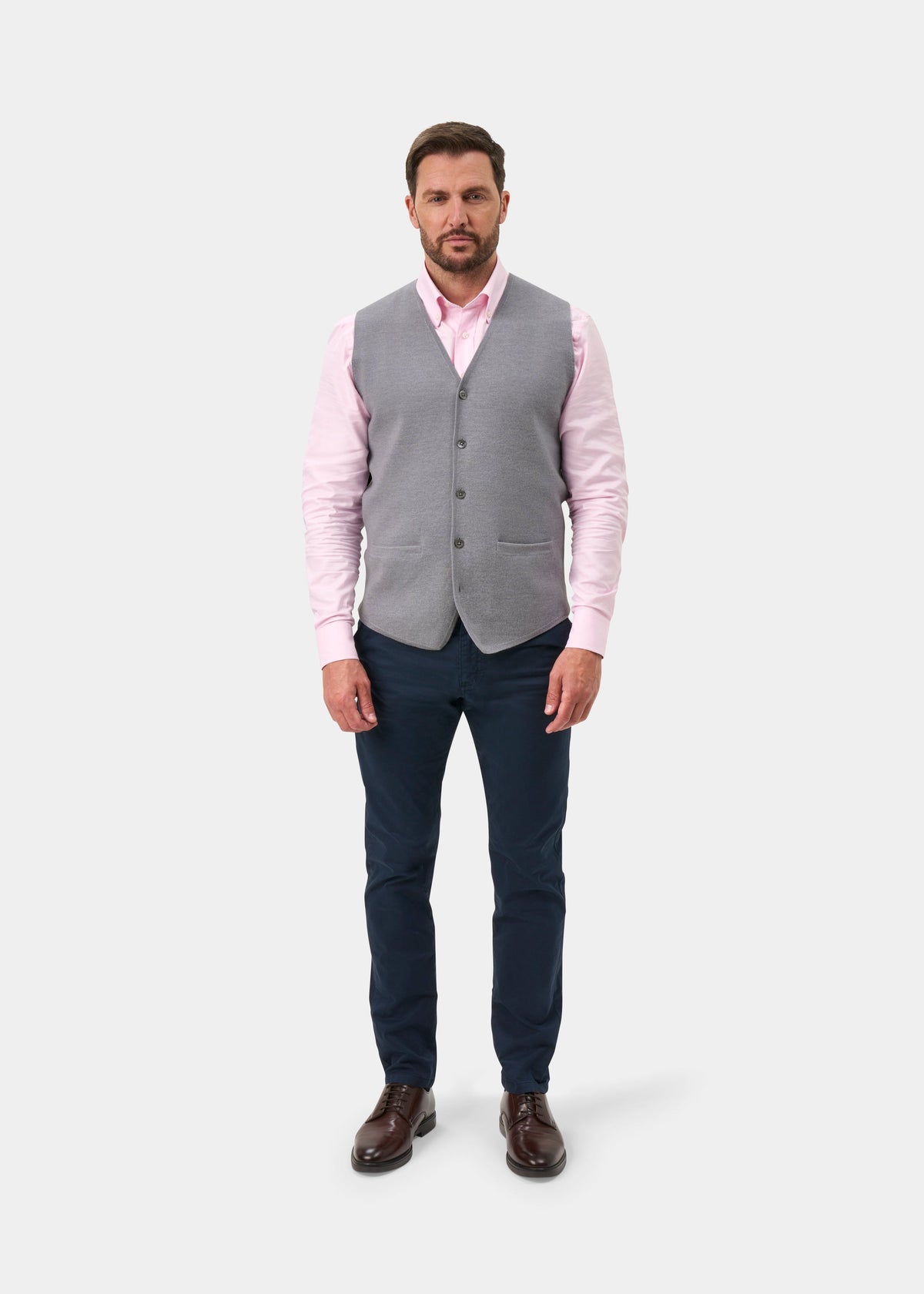 Thornley Merino Wool Tailored Light Grey Mix Waistcoat - Regular Fit