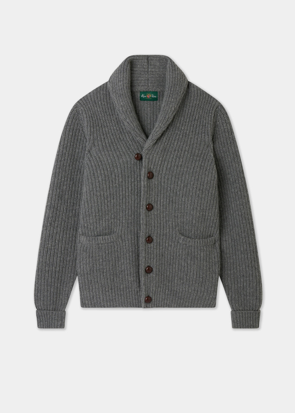 Men's Lambswool Jumper with Shawl Collar in Grey Mix