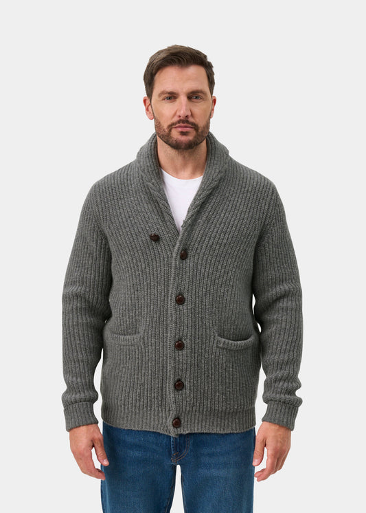 Usworth Lambswool Shawl Collar Jumper In Grey Mix - Regular Fit