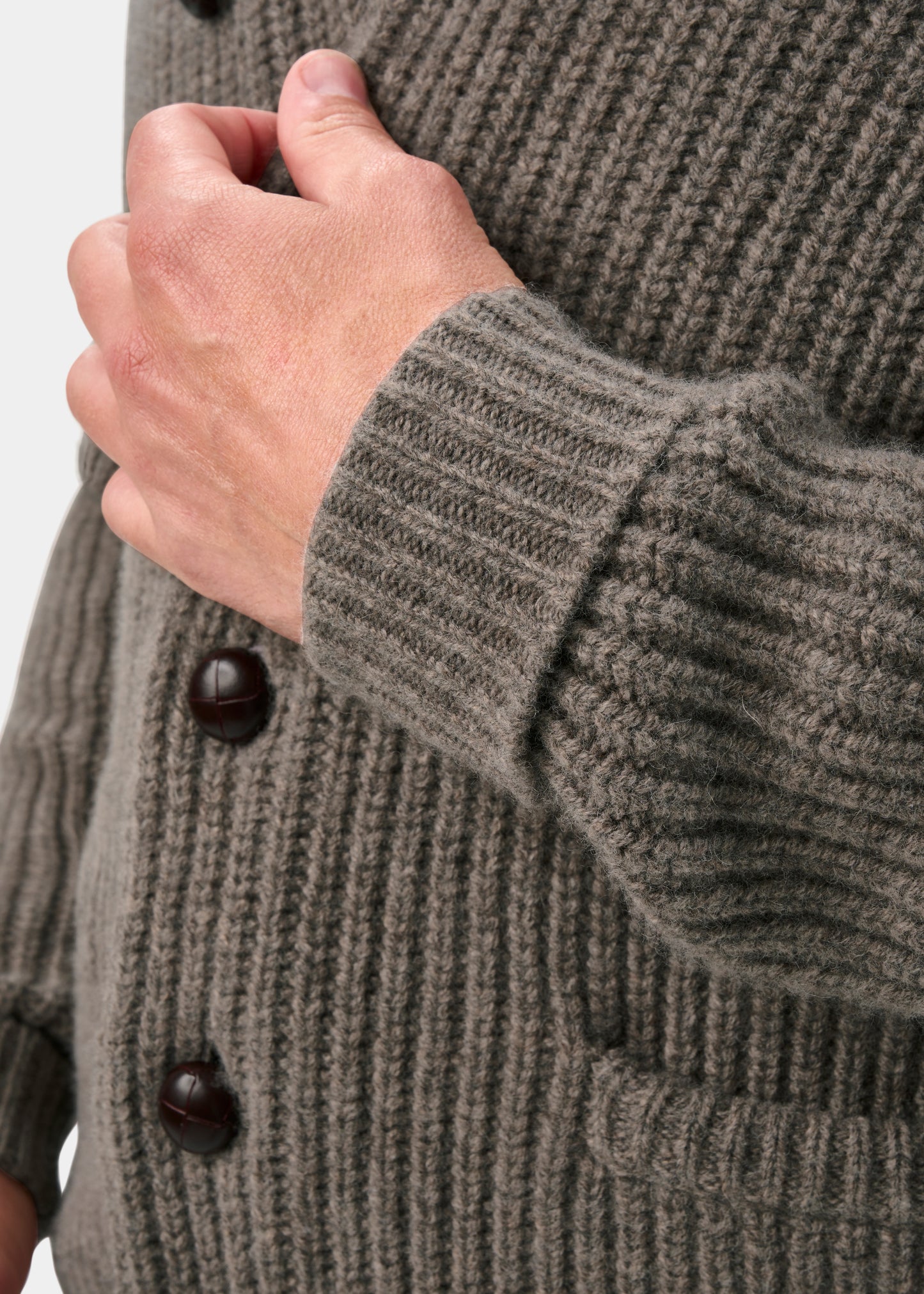 Usworth Men's Shawl Collar Lambswool Jumper In Vole - Regular Fit