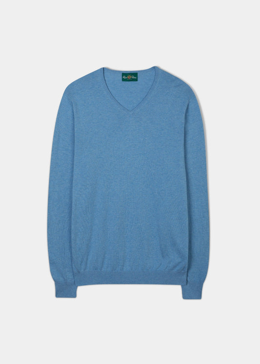 Carolina blue luxury cotton jumper with a vee neck.