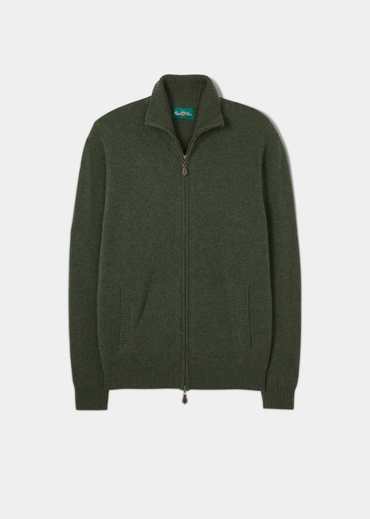 Ballater Lambswool Zip Jumper in Rosemary: regular fit, high collar, ribbed cuffs and hem.