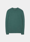 cotton cashmere jumper in moorland green with a crew neck design.